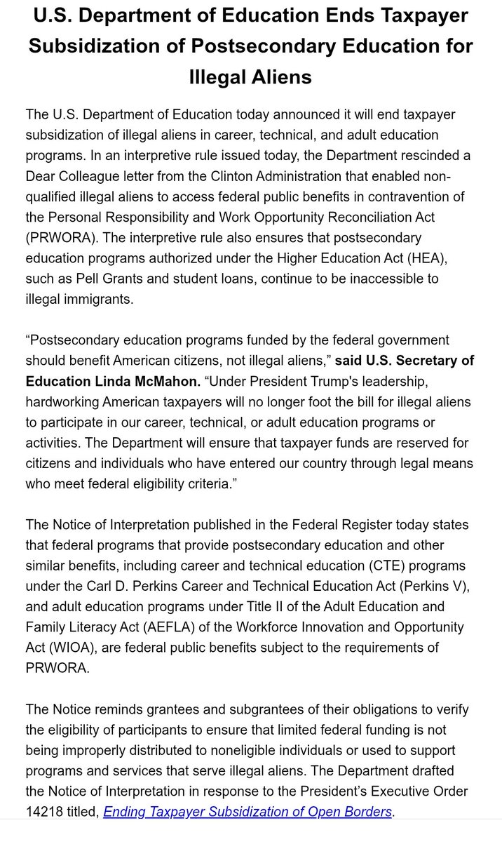 U.S. Department of Education ends postsecondary aid for immigrants without legal status