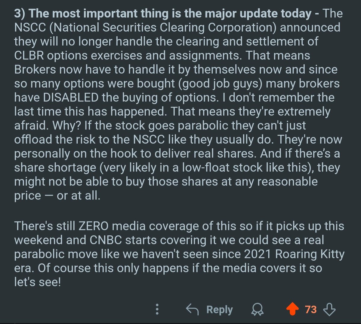 The wallstreetbets legend, kk7766, has posted again about $clbr to $pew.