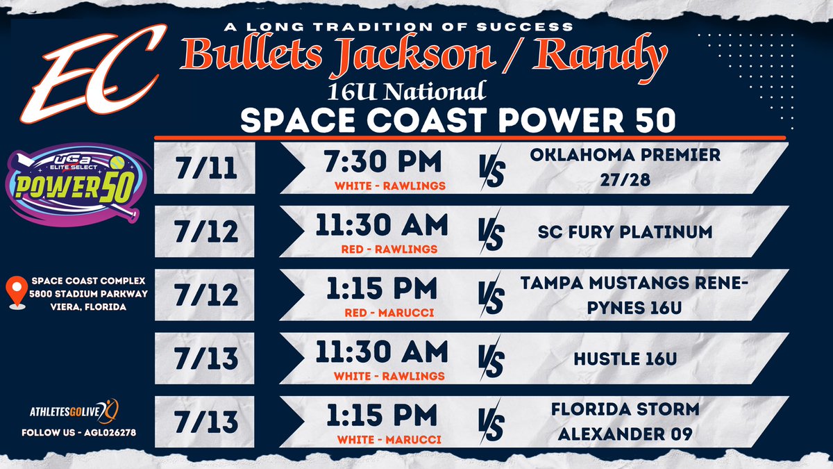 Come watch my team and I play in Viera, FL!