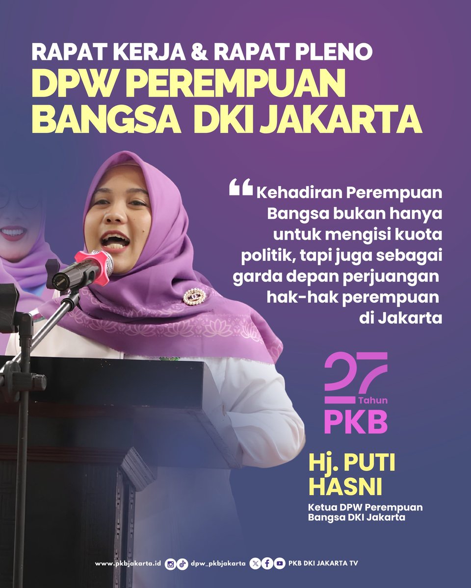 DPW PKB DKI JAKARTA (@dpwpkbjakarta) on Twitter photo Hadirnya Perempuan Bangsa bukan lagi sebagai pelengkap, tapi garda terdepan dalam memperjuangkan hak-hak perempuan khususnya di DKI Jakarta
<a href="/putihasni/">Puti Hasni</a>
#perempuanbangsa #hakperempuan Hadirnya Perempuan Bangsa bukan lagi sebagai pelengkap, tapi garda terdepan dalam memperjuangkan hak-hak perempuan khususnya di DKI Jakarta
<a href="/putihasni/">Puti Hasni</a>
#perempuanbangsa #hakperempuan