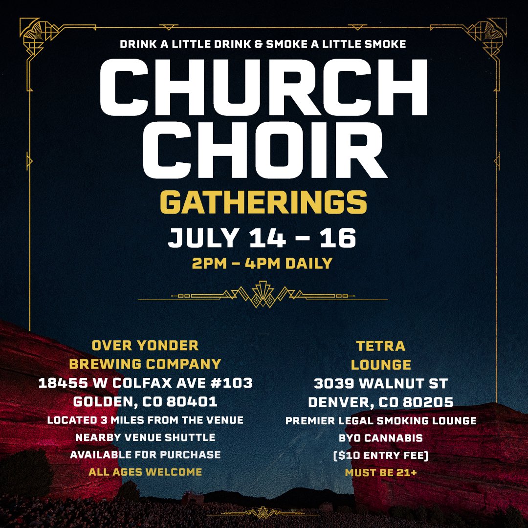 Gather with fellow Church Choir members and EC fans at a pair of local Denver spots ahead of his sold-out performances at the legendary Red Rocks Amphitheatre next week! Premium Church Choir members, don’t forget to connect with a Church Choir Ambassador at each location.

More