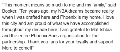 The <a href="/Suns/">Phoenix Suns</a> have now announce <a href="/DevinBook/">Book</a>'s 2-year, $145M extension. 

Here's Booker's statement (also in the <a href="/12News/">12 News</a>/<a href="/12SportsAZ/">12 SPORTS</a> story below):