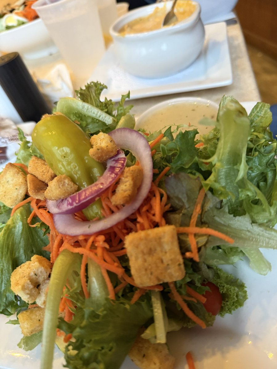 Lobster salad sliders with clam chowder and a salad with homemade lemon vinaigrette.