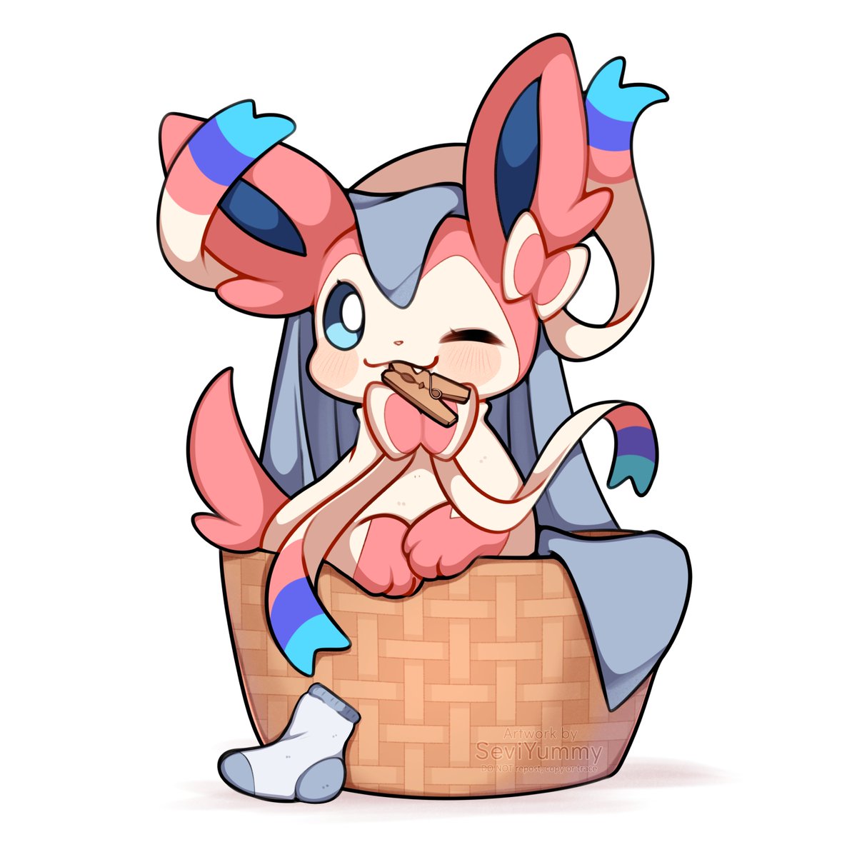 SeviYummy's tweet image. If Eeveelutions were like real pets:
Sylveon messing with your freshly folded laundry