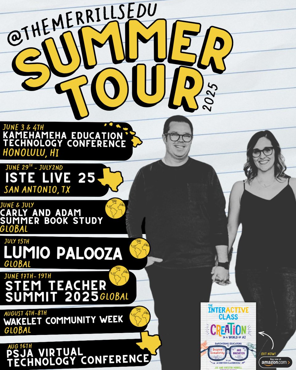 Our summer tour continues! 🚐💨

Next up ⤵️
🎨 STEM Teacher Summit (w/ <a href="/carlyandadam/">Carly And Adam</a>)
stemteachersclub.com/Carly-And-Adam…

🐝 <a href="/LumioSocial/">Lumio 💛</a>'s "Lumio-Palooza!"
go.smarttech.com/lumio-palooza-…

We can't wait to see you all soon! 💛🖤

#interACTIVEclass #ISTELive25 #ISTELive #NotAtISTE