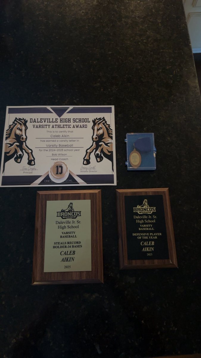 Caleb Aikin (@calebaikin2) on Twitter photo Final awards from junior year tonight:
(Very very late)
Defensive Player of the Year.
Stolen Base School Record
ALL-County
ALL-Conference HM
ALL-Area
Thanks to <a href="/Dalebroncobase/">Daleville Baseball - 2025</a> and my school for the support! Super pumped to keep grinding and make senior year one to remember. Final awards from junior year tonight:
(Very very late)
Defensive Player of the Year.
Stolen Base School Record
ALL-County
ALL-Conference HM
ALL-Area
Thanks to <a href="/Dalebroncobase/">Daleville Baseball - 2025</a> and my school for the support! Super pumped to keep grinding and make senior year one to remember.