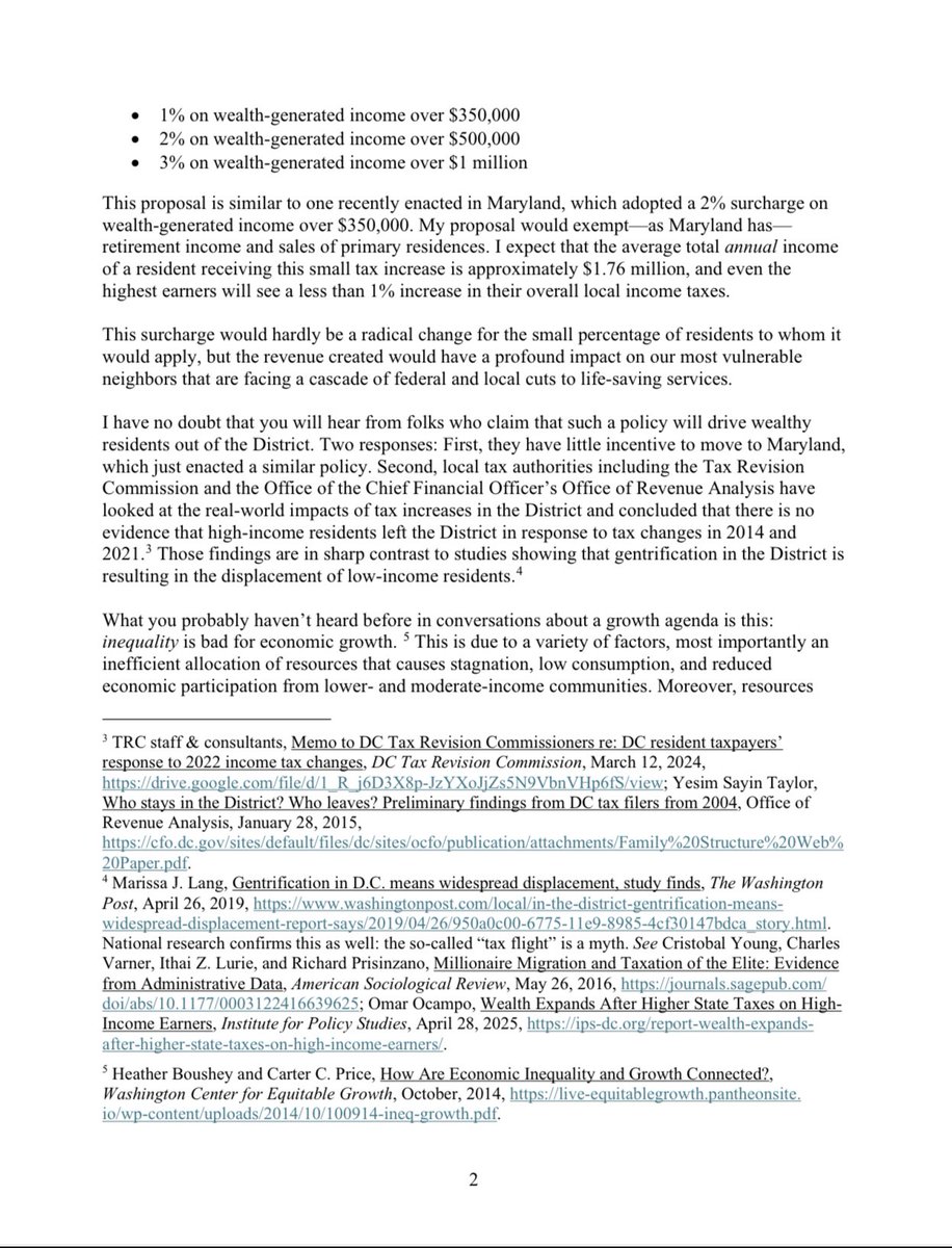CMZParker5's tweet image. Today, I shared a letter with my colleagues proposing a modest capital gains surcharge in the FY26 budget.
This targeted approach would help fund vital programs and make our tax system more equitable. We must invest in a fairer future for all District residents.