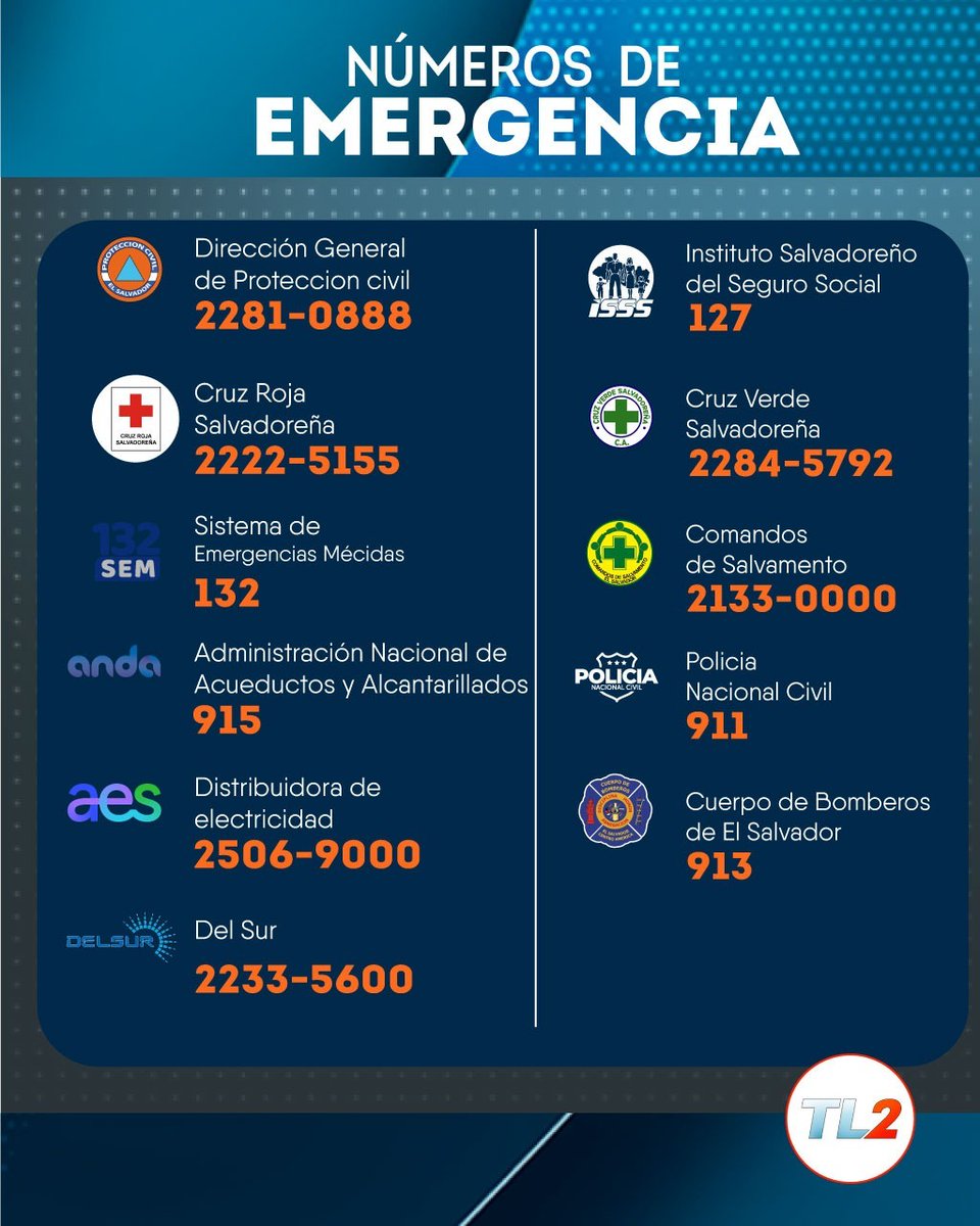 #TL2 | Es importante que usted conozca los números telefónicos a los que puede llamar en caso de alguna emergencia. 📞

Tome nota⬇️