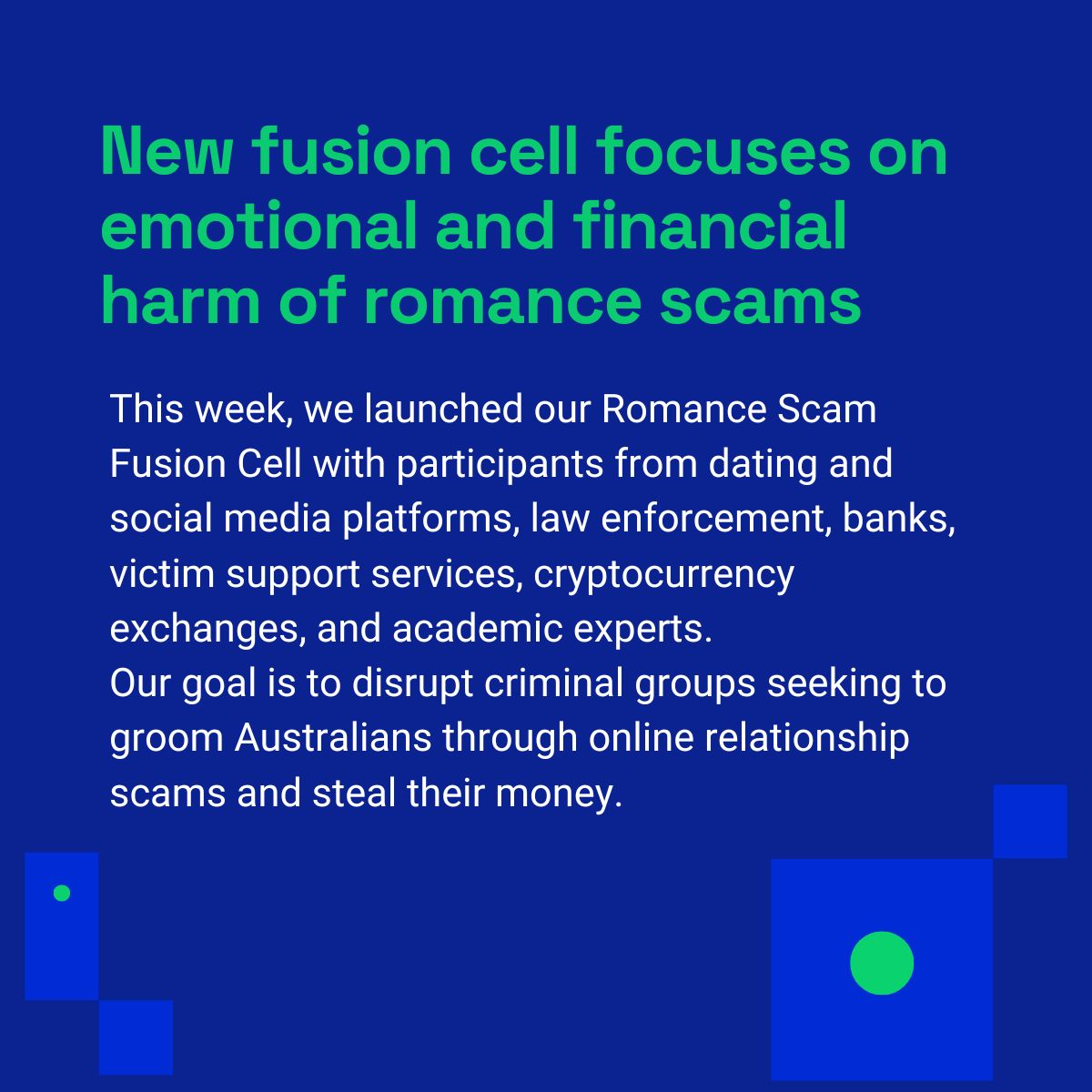 Our new Romance Scam Fusion Cell will focus on criminals targeting people using dating platforms, social media, and encrypted messaging apps. nasc.gov.au/news/new-fusio…