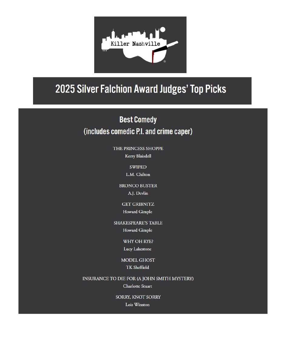 Pleased to have In$urance to Die For (A John Smith Mystery) chosen as a "Best Comedy" Top Pick. I think of the series as "Murder with a Laugh Track."
#readingcommunity #readersoftwitter #humor #AWARDS  #awardwinning #mysteryreads