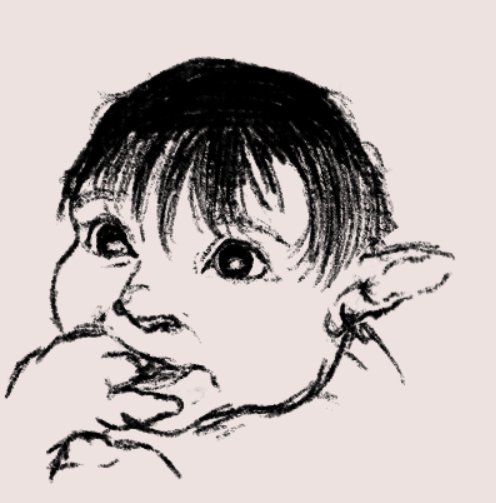 Deathgotmedrink's tweet image. Fat baby Hunter doodle. His mind is filled with evil and milk