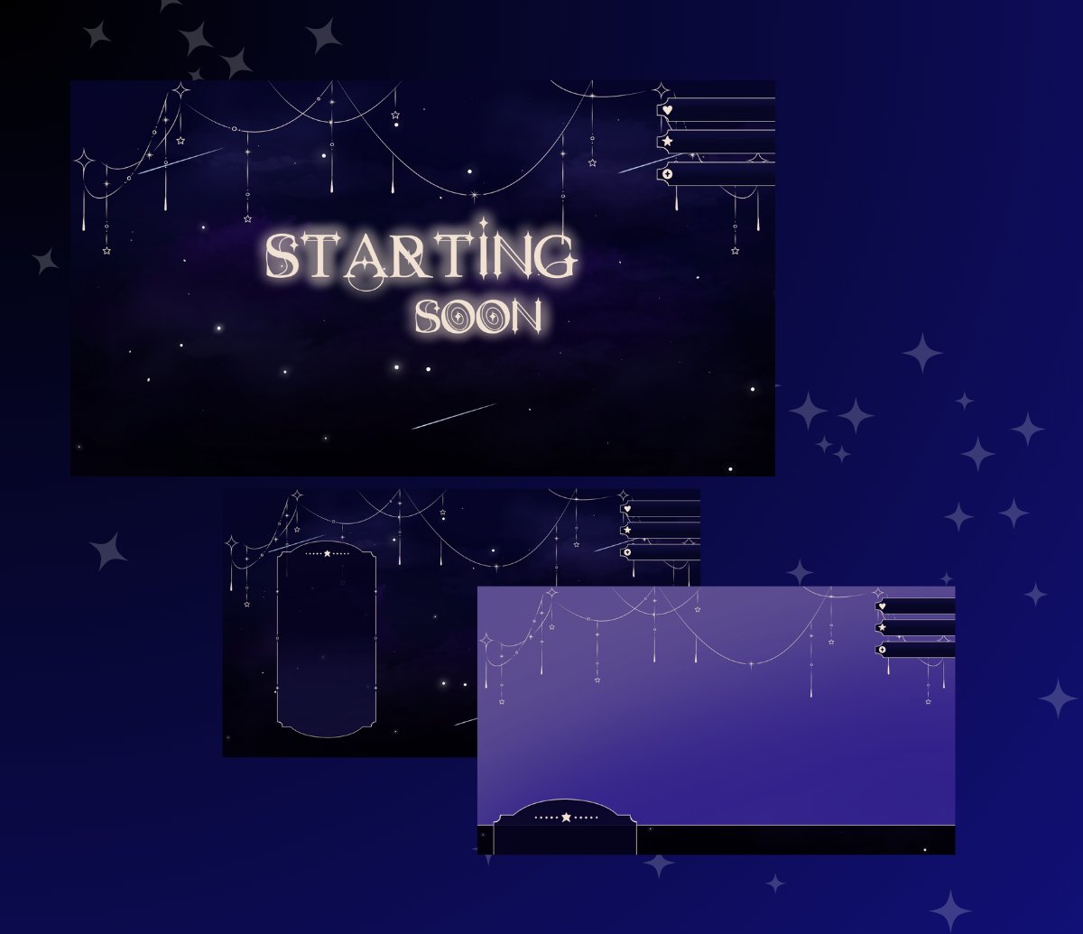 Miuretsu's tweet photo. ✨ Submitting my entry for this month’s @vgen_team overlay contest — theme: Elegance ✨
“Celestial Elegance” is a dreamy, star-kissed overlay set designed to bring a magical and refined atmosphere to your stream 🌌💫
#VGenContest #StreamerOverlay #VTuberAssets #ElegantVibes https://t.co/sQ4RO9SPvl