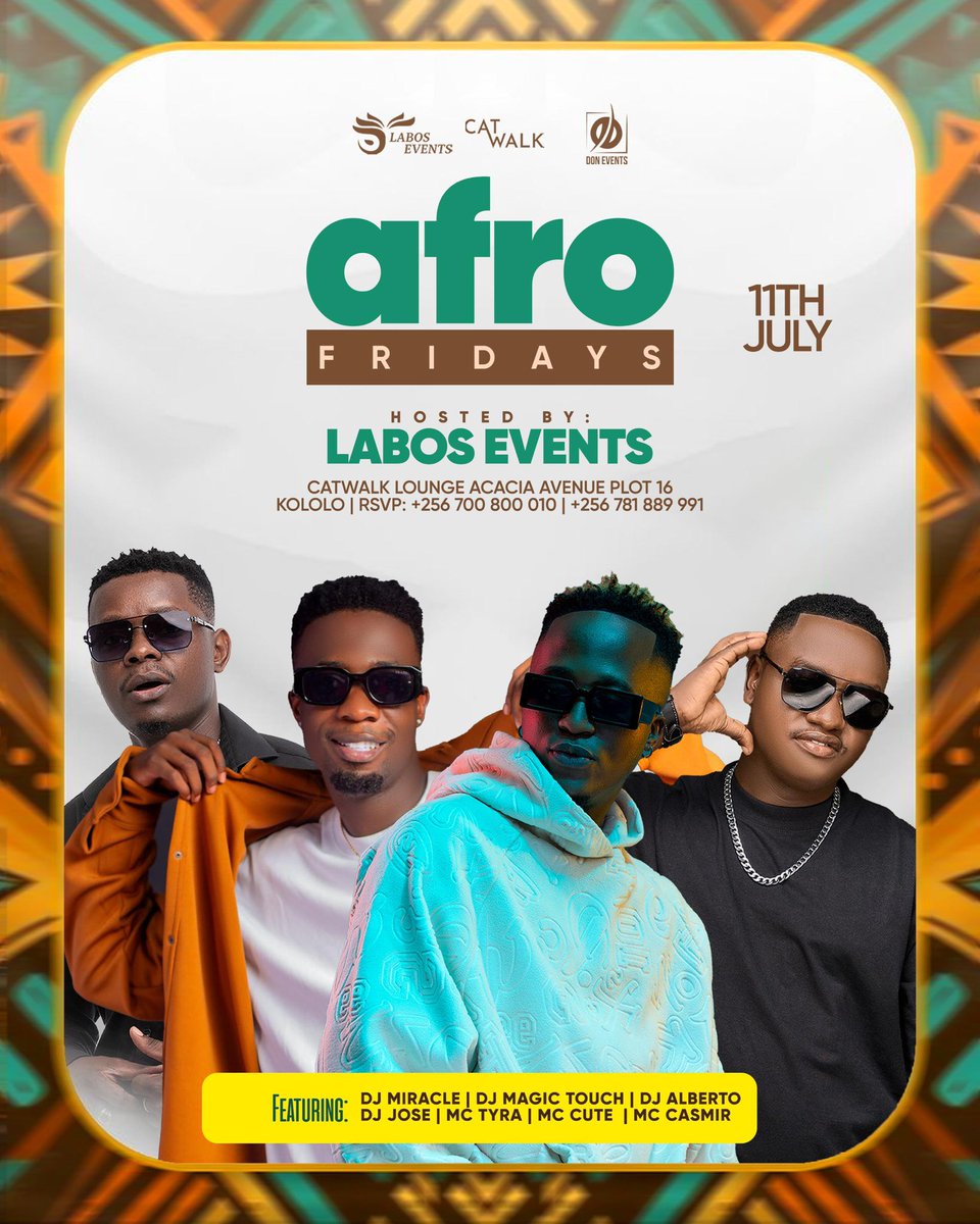 CatwalkKla's tweet image. Afro Friday welcome to the new month let’s party until we let go @djmiracle_bigtalent @dj_magic_touch_ug @deejay_jose256 @mr43effect @ester_tyra @mccute94 @mccasmir hosted by @labos_events_