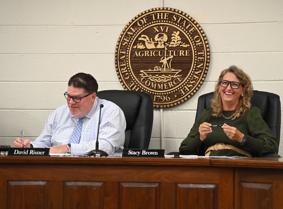 CCBOE's tweet image. Stacy Brown’s first official School Board meeting as our new Director of Schools was tonight. Brown took over as our leader on July 1 following the retirement of Dr. Cathy Beck. Also attending the meeting was Robyn Miller, our new Assistant Director of Schools. #ccsdtn
