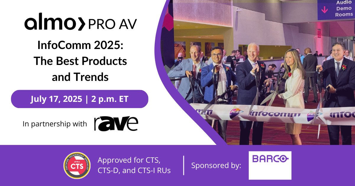 rAVePubs's tweet image. Didn’t catch everything at #InfoComm 2025? Join @gkayye for a focused, fast-paced recap of the trends and tools that will shape the rest of the year.

🗓️ July 17 at 2 p.m. ET
📩 Register: go.almoproav.com/webinar-infoco…

Hosted by @AlmoProAV | Sponsored by @Barco
#AVtweeps #sponsored