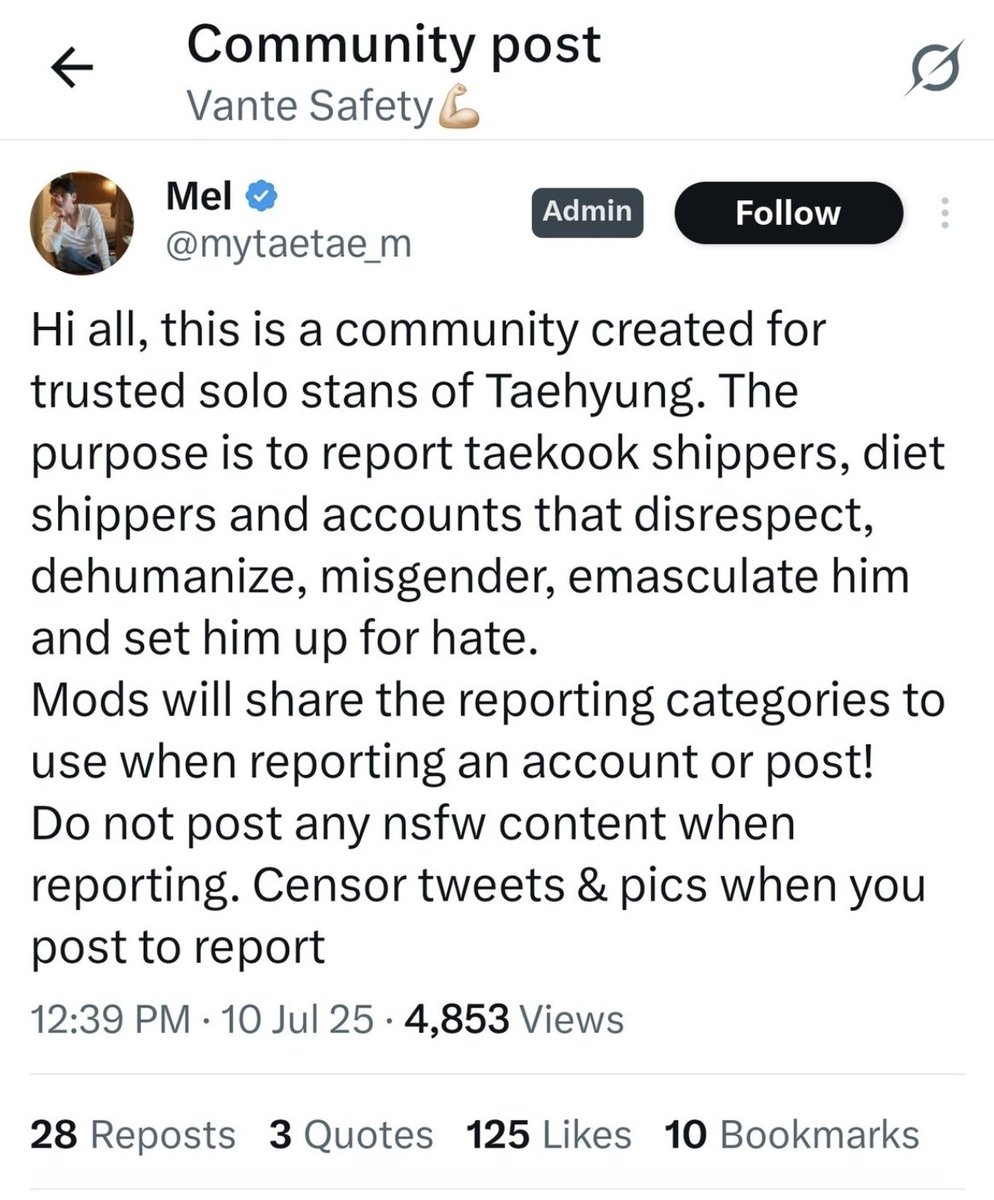 Imagine hating a community that works really hard for your IDOL just because they're not like you who thirst over Taehyung.

I always support both TAEHYUNG &amp; JUNGKOOK SOLO STANS who hype &amp; support my babies. 

If you are a member of this community, please block me!