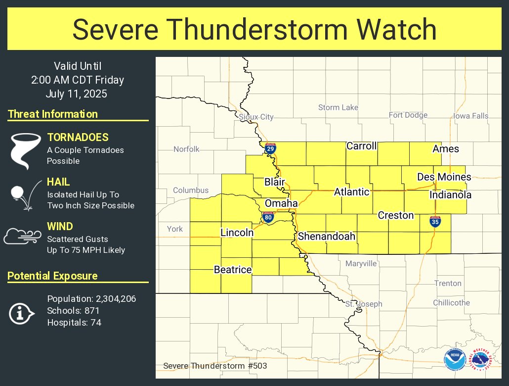 Omaha_SarpyWX's tweet image. The Tornado Watch has been canceled for the Omaha area, and replaced with a Severe Thunderstorm Watch till 2am.