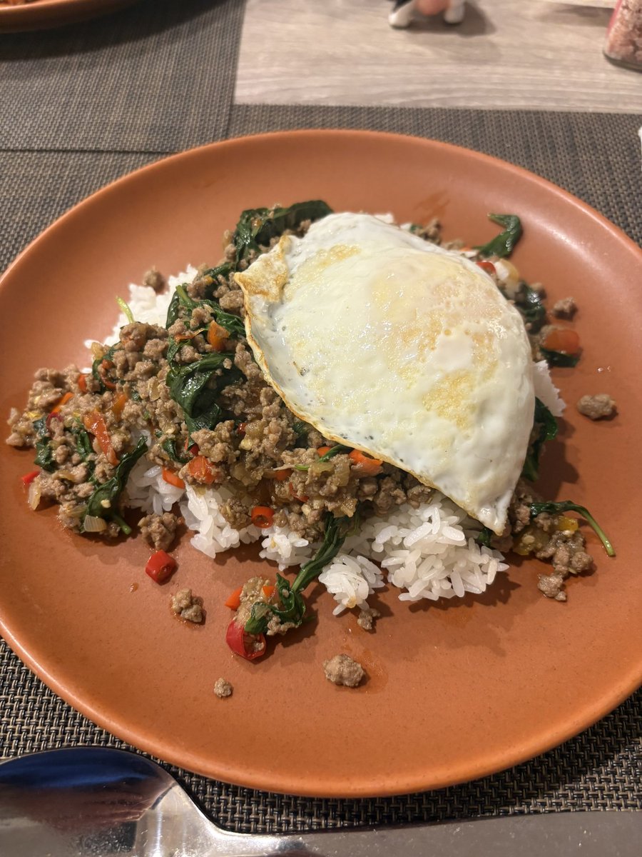 本日7/10は愛すべきムーデンの誕生なので、Pad kra Prao作成。タイ人の友達にhappy birthday Moo Dengつってこの写真送ったら爆笑してた。ちなみにMoo Dengって豚肉つみれって意味らしいねｗｗｗｗｗｗｗｗｗｗｗｗ命名した人サイコパスすぎて好き