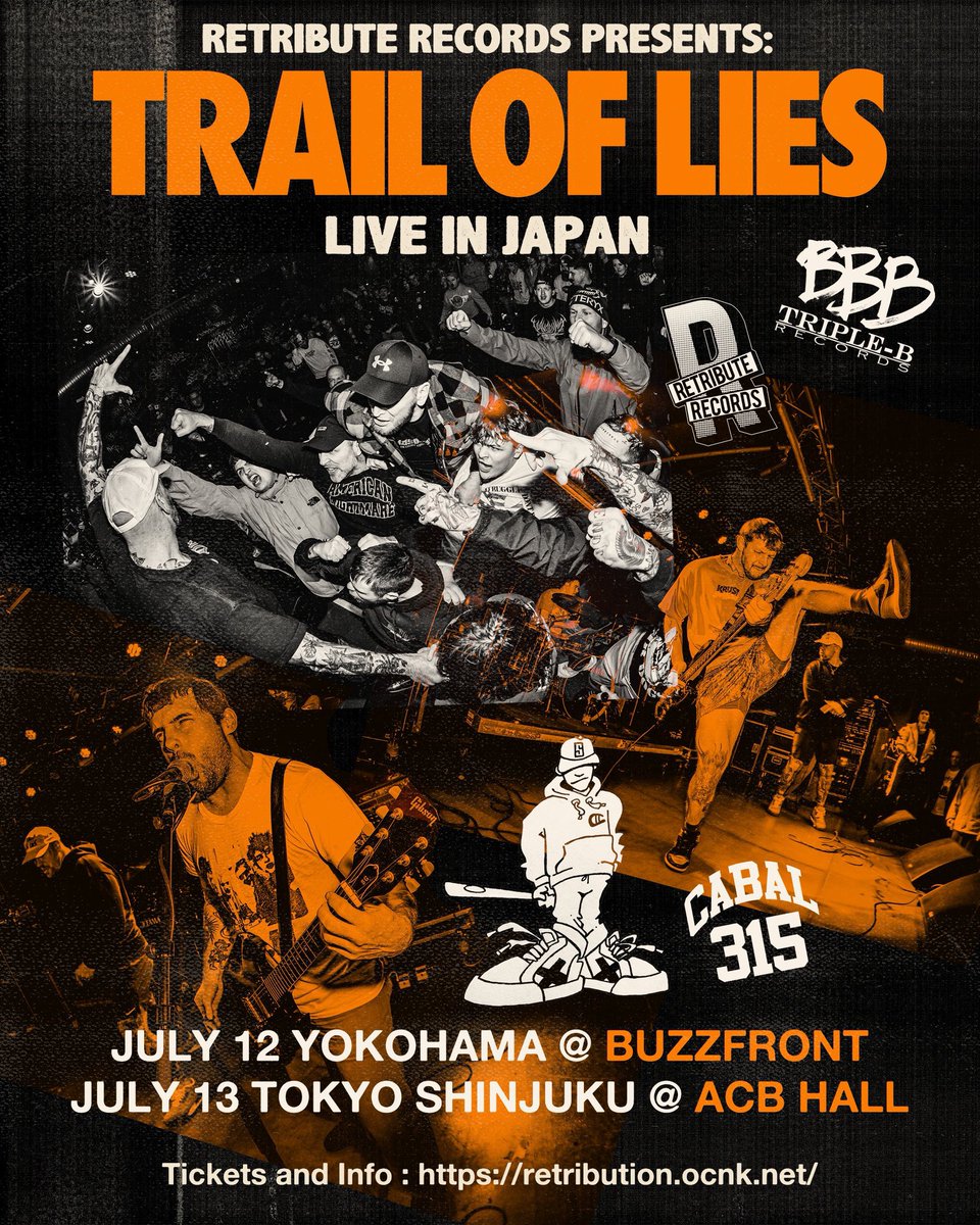 RETRIBUTION NETWORK (@retribution178) on Twitter photo TRAIL OF LIESのメンバーが無事に日本に到着しています🇯🇵 明日、明後日と2回のみのLive in Japanにて暴れますので是非ご来場下さい🔥🔥🔥マーチがかなりヤバいです3️⃣1️⃣5️⃣
TRAIL OF LIES Live in Japan
7/12 横浜 @ BUZZFRONT
7/13 東京 @ ACB HALL
Tickets and info :
retributiondistro@gmail.com TRAIL OF LIESのメンバーが無事に日本に到着しています🇯🇵 明日、明後日と2回のみのLive in Japanにて暴れますので是非ご来場下さい🔥🔥🔥マーチがかなりヤバいです3️⃣1️⃣5️⃣
TRAIL OF LIES Live in Japan
7/12 横浜 @ BUZZFRONT
7/13 東京 @ ACB HALL
Tickets and info :
retributiondistro@gmail.com