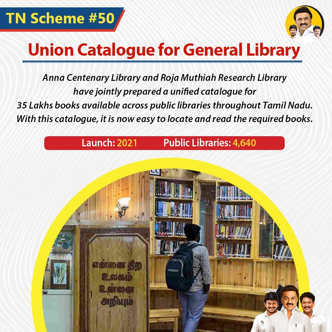 AnbilMahesh4evr's tweet photo. Union Catalogue for General Library
Now locate your book from any public library in Tamil Nadu.
#Library | #TNPublicLibraries | #TNSED | #AnbilMaheshPoyyamozhi | #UnionCatalogue | @Anbil_Mahesh | @tnschoolsedu | @ACLChennai https://t.co/xbxXcd8ZXm