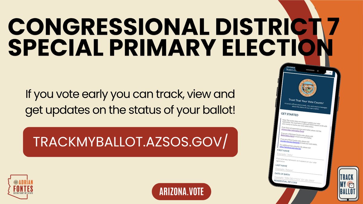 AZSecretary's tweet image. What happens to your early ballot after you turn it in? Get step by step updates when you sign up for TrackMyBallot at: trackmyballot.azsos.gov/voter/