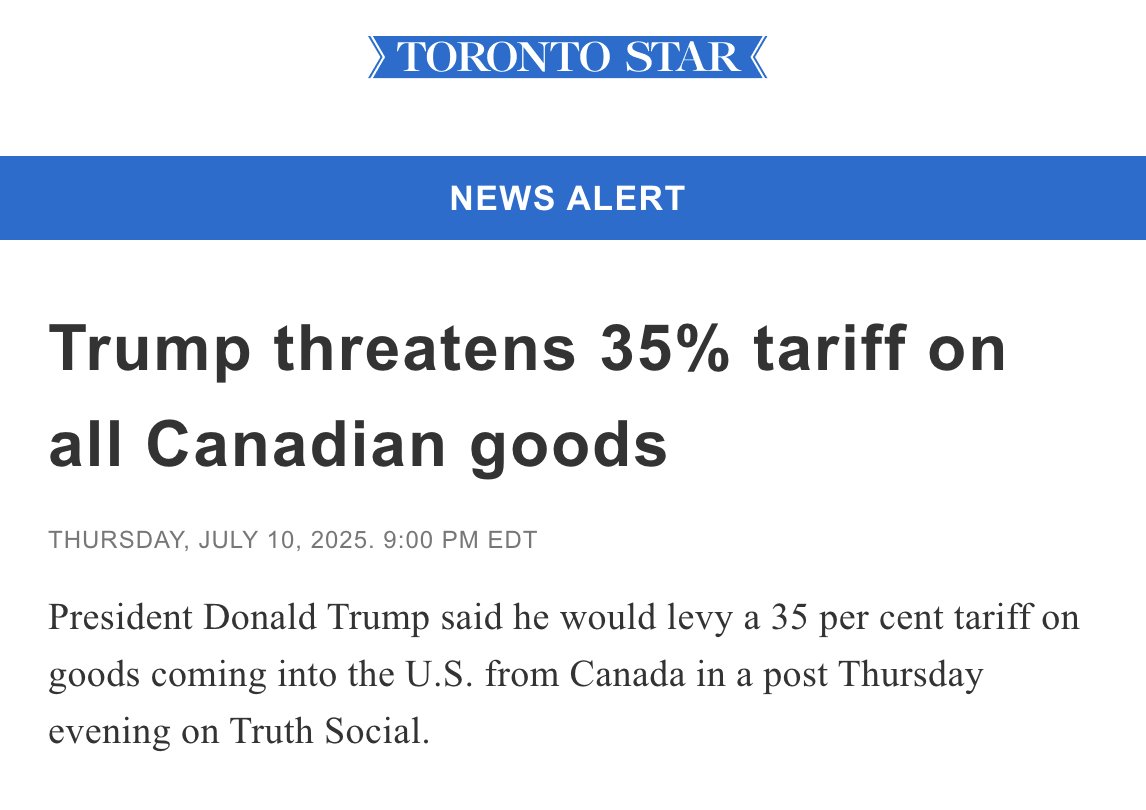 Trump has understood that his strategy of constantly threatening Canada brings swift capitulation by Mark Carney.

This has emboldened Trump in his 'negotiations' with Canada's government.

What will that bootlicker Mark Carney give up in response to Trump's latest threat?