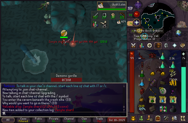 Pyromanimak's tweet image. Baby's first zenyte. 635kc