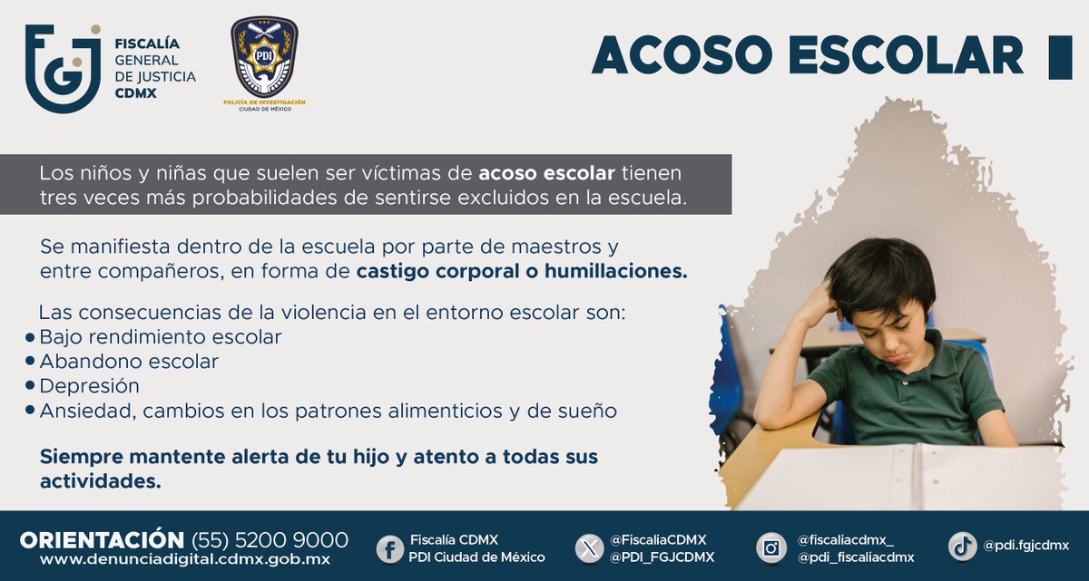 En el acoso escolar intervienen: los agresores, las víctimas y los testigos, es por ello que es fundamental, entender que todos somos responsables para atender este tipo de violencia. ¡Recuerda tienes derecho a convivir en paz y a ser tratado con respeto! #JuntosEsPosible #PDI