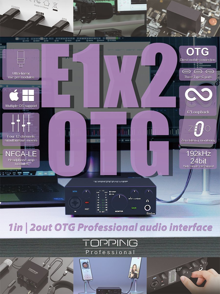 TOPPING_JP's tweet photo. ⚪️新製品情報2⚪️
TOPPING Professionalブランドより、新たな1in / 2out オーディオインターフェース『E1x2 OTG』が、【7月18日(金)】より発売開始となります。
⚪️ユーザーのライブ配信環境を手軽に構築
予約開始は7月11日(金)から
製品詳細は下記リンクより #TOPPINGpro
https://t.co/jpvpKvkNuj https://t.co/FNZUJJQYEI