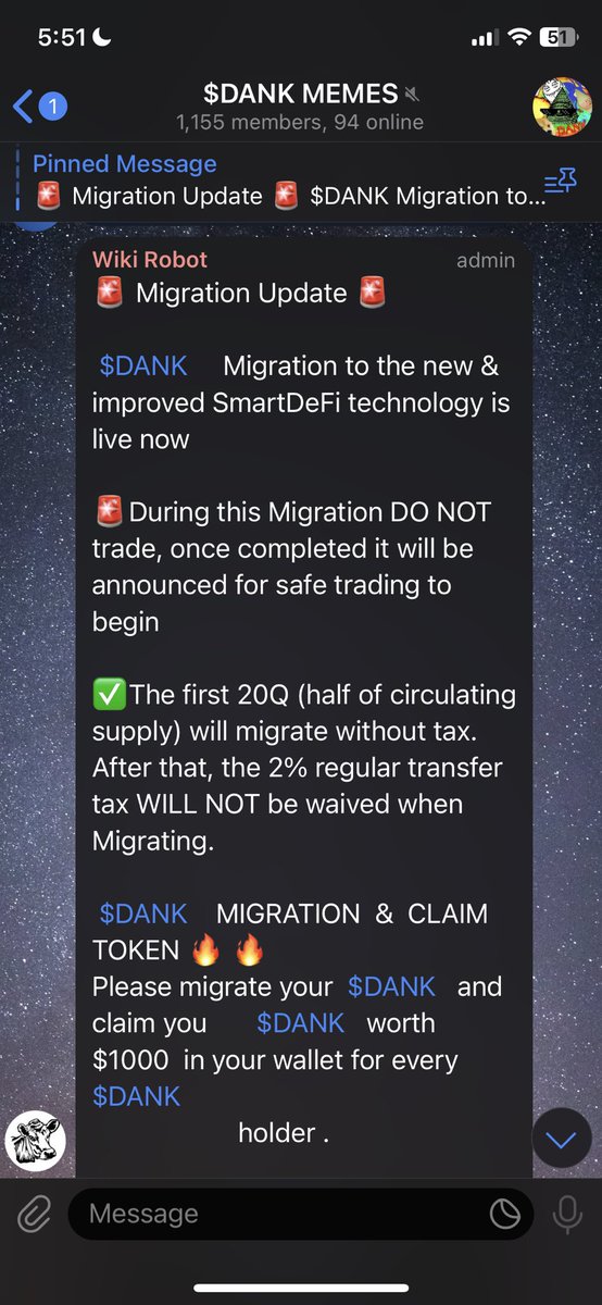 ATTENTION $DANK MEME FAMILY 
it has come to our attention that their is a fake Telegram channel that is misleading our community 
Our ONLY Telegram is the link provided below 
If / when there are any major updates it will come from this X Account
There is no migration 
And the