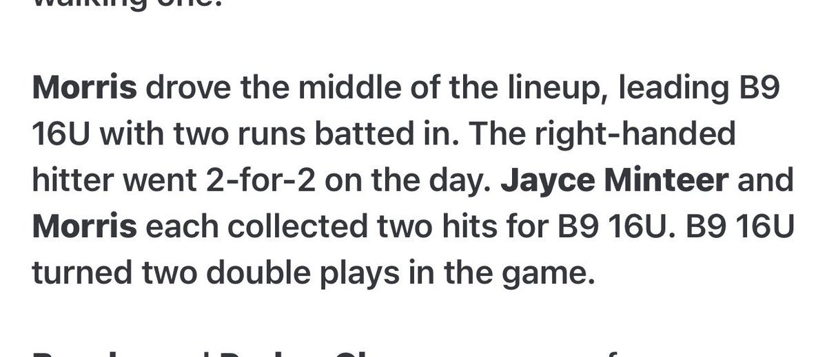 Cade Morris (@cademorris03) on Twitter photo What a great day at the plate. Went 2-2 with a game winning double. ๐ฅโพ๏ธ๐ฅ
Glory be to Almighty God๐๐
PG South Elite
Cade Morris. AHS. c/o2027
<a href="/AngletonBSB/">Angleton Wildcat Baseball</a> <a href="/LSUbsbrecruit/">LSU Baseball Recruiting</a> <a href="/PG_Uncommitted/">PG_Uncommitted</a> <a href="/UncommittedUTR/">Under The Radar ๐</a> <a href="/UncommittedStud/">Uncommitted Studs</a> <a href="/UncommittedUsa/">UncommittedPlayersUSA</a> <a href="/Dudes_of_D1/">Dudes of D1 Baseball</a> <a href="/divIIbaseball/">D2 Baseball</a> What a great day at the plate. Went 2-2 with a game winning double. ๐ฅโพ๏ธ๐ฅ
Glory be to Almighty God๐๐
PG South Elite
Cade Morris. AHS. c/o2027
<a href="/AngletonBSB/">Angleton Wildcat Baseball</a> <a href="/LSUbsbrecruit/">LSU Baseball Recruiting</a> <a href="/PG_Uncommitted/">PG_Uncommitted</a> <a href="/UncommittedUTR/">Under The Radar ๐</a> <a href="/UncommittedStud/">Uncommitted Studs</a> <a href="/UncommittedUsa/">UncommittedPlayersUSA</a> <a href="/Dudes_of_D1/">Dudes of D1 Baseball</a> <a href="/divIIbaseball/">D2 Baseball</a>