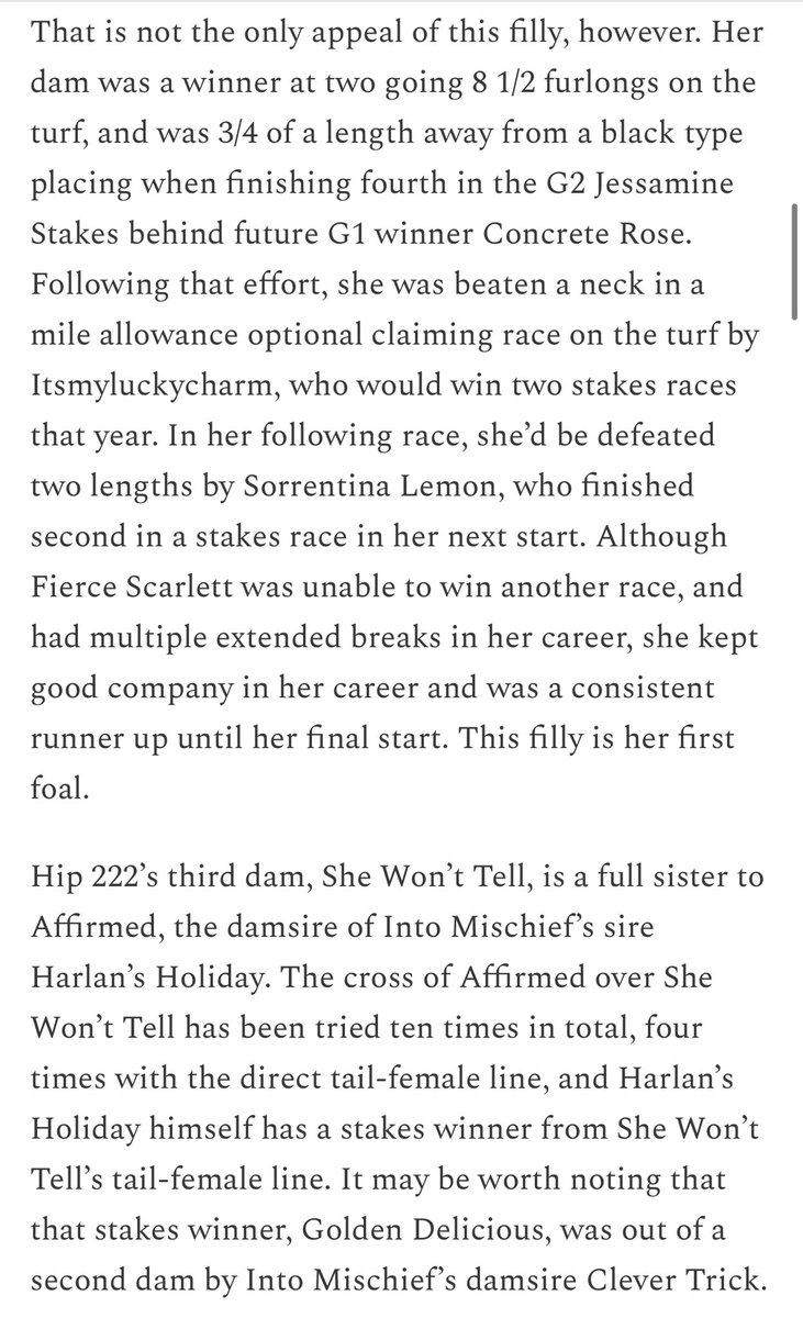 Also hoping to break through with a maiden win at Saratoga is Scarlett’s Halo. I highlighted her prior to last year’s OBS March sale, where she sold for $450,000