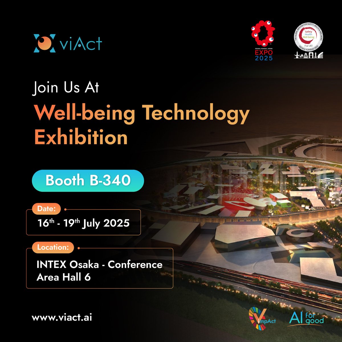 🌍Japan, ready to witness the future of safety?

viAct is showcasing its boldest AI innovations at Well-Being Tech <a href="/expo2025_japan/">Expo2025 大阪・関西万博</a>!

🧠 viMOV | DZASS | Smart Watch | Smart Lock
📍 Booth B-340 | 🗓️ 16–19 July | INTEX Osaka

#viActAtOsaka #Expo2025 #Osaka #JAPAN #Osaka2025