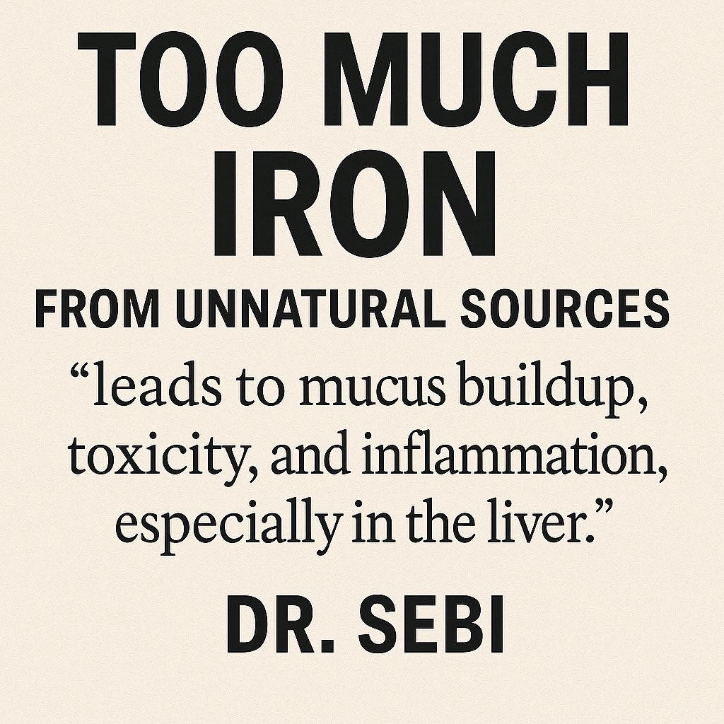 DrSebiSeaMoss's tweet image. **Not all iron is created equal—**and Dr. Sebi made that clear.
He taught that excess iron from unnatural sources, like synthetic supplements and fortified foods, can actually harm the body rather than help it. When your system can’t properly process these forms, it stores the…