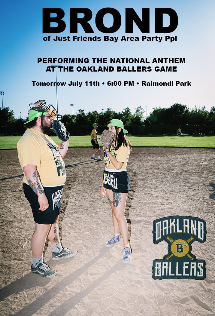 Just Friends (@bayareapartyppl) on Twitter photo 🚨‼️ BROND is singing the National Anthem tomorrow at the <a href="/OaklandBallers/">Oakland Ballers</a> home game.
It’s Star Wars Night, it’s a home game at Raimondi, it’s the East Bay in July. Do you really have something better to do at 6:30 PM?
🏟️ Raimondi Park
⚾ First pitch 6:30 PM sharp 🚨‼️ BROND is singing the National Anthem tomorrow at the <a href="/OaklandBallers/">Oakland Ballers</a> home game.
It’s Star Wars Night, it’s a home game at Raimondi, it’s the East Bay in July. Do you really have something better to do at 6:30 PM?
🏟️ Raimondi Park
⚾ First pitch 6:30 PM sharp
