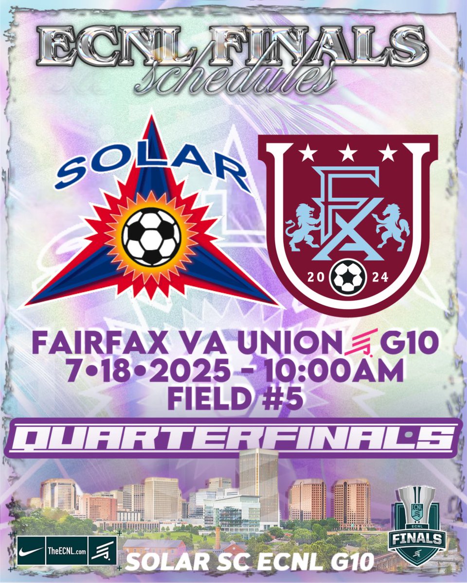 It all comes down to this…The task is tall but that’s what we’ve embraced since the start of the season😤…Finals in Richmond, VA is upon us and We’re Ready‼️ #SolarNation 💙 #ecnlfinals 2025 
📅 7/18/25  
⏰ 10am 
🆚 Fairfax VA 10G ECNL
🏟️ West Creek Soccer Park•Field 5