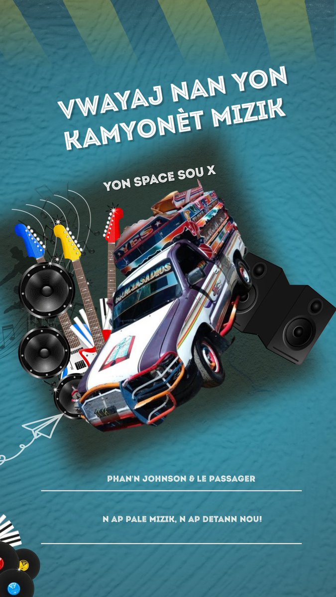 Nou envite w vin fè yon ti detann ou nan kamyonèt la ak nou pandan n ap pale mizik,raple nou kèk bèl ak bon souvni…
Aswè a a 11è45 kamyonèt la ap pase,prepare nou pou nou ka jwenn plas, nou pa dakò moun pran sèso silvouplè.
N ap pase,tann nou bò wout la!