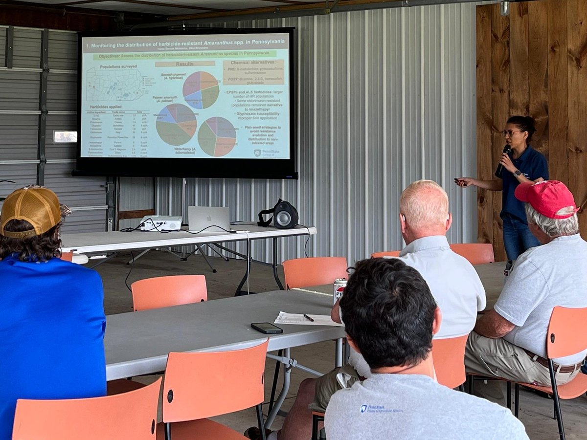 During the Weed Management Tour today, I enjoyed providing an overview of herbicide-resistance monitoring program across PA, emphasizing our work on #Amaranthus. Also, updates on the #HERMON project's progress in developing quick detection essays for HR. <a href="/agsciences/">Penn State College of Agricultural Sciences</a> <a href="/caiobrunharo/">Caio Brunharo</a>