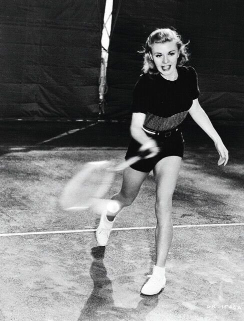 DADiClementi's tweet photo. Eat your heart out, Wimbledon. I didn’t realize Ginger Rogers was such a good tennis player. In 1950, she played mixed-doubles at the US Open w/former #1 player Frank Shields (Brooke Shields granddad) and won many amateur tournaments-these photos show how solid her form was. https://t.co/ueztvkBomN