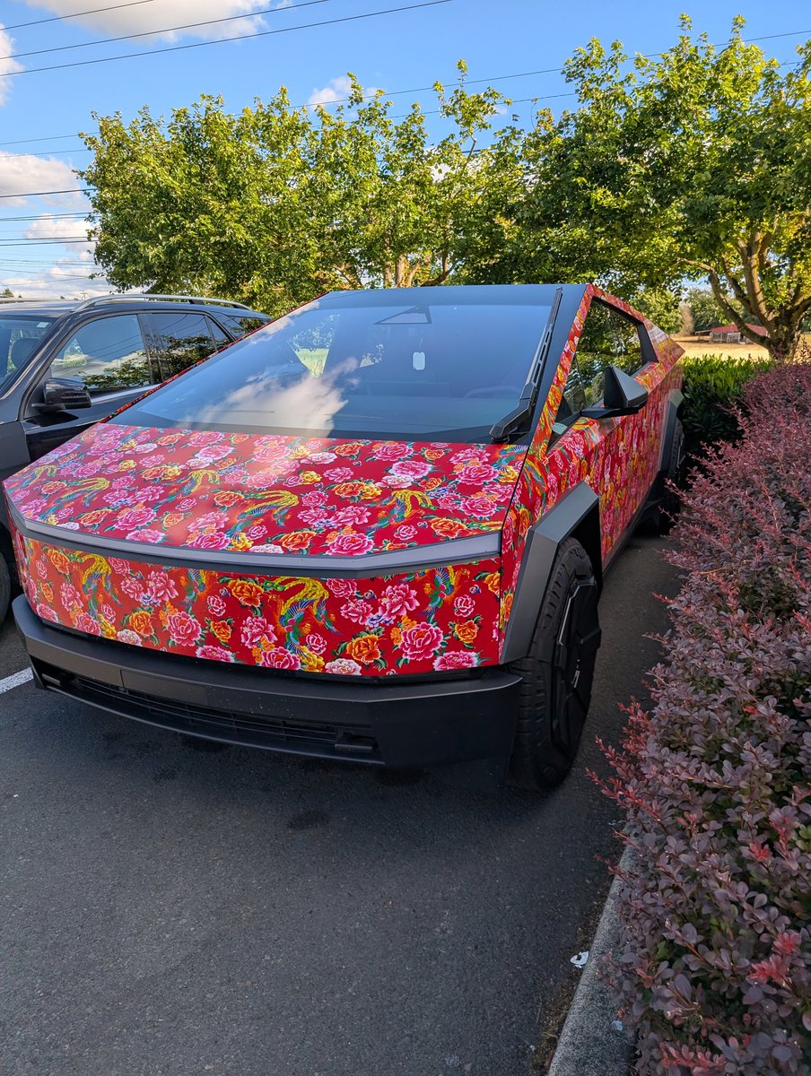 AugieDeer's tweet photo. The Cybertruck is fuckin ugly as is.  And then they made it worse?? It looks like an Asian grandmother's sofa.  #cybertruck https://t.co/76tWkbmMW5
