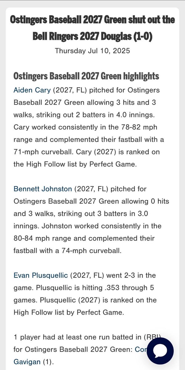 Bennett Johnston and I combined for a shutout to wrap up pool play at the <a href="/PerfectGameUSA/">Perfect Game USA</a> WWBA today. <a href="/Connor_Gavigan_/">Connor Gavigan</a> and <a href="/EvanPlus2027/">Evan</a> kept the bats hot like they have all summer.
<a href="/OstingerAcademy/">Ostingers Baseball</a> <a href="/VHS__Baseball/">Venice High Baseball</a> 
<a href="/DiamondProMedia/">Diamond Prospect Media</a> <a href="/PG_Scouting/">Perfect Game Scout</a>
