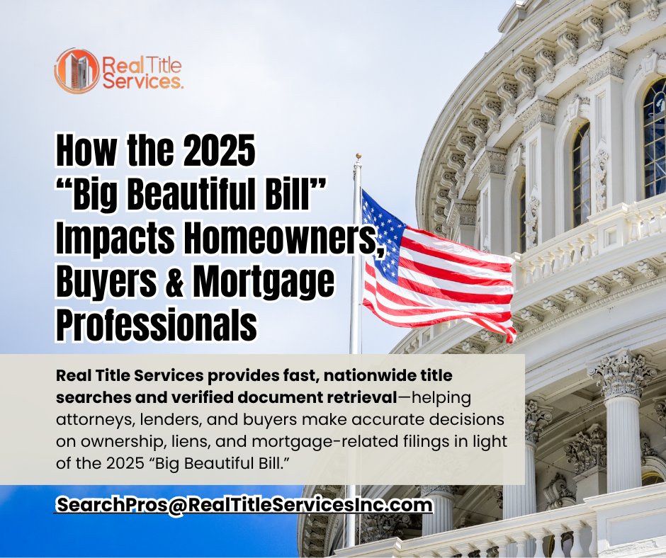 RealTitleServ's tweet image. 🏛️ The 2025 “Big Beautiful Bill” just reshaped tax benefits for homeowners &amp;amp; lenders.

Find out what changed—and how it impacts your pipeline, deductions, and decisions:

🔗 realtitleservices.com/big-beautiful-…

#RealEstateNews #MortgagePros #HomebuyerTips #BigBeautifulBill2025 #TitleSearch