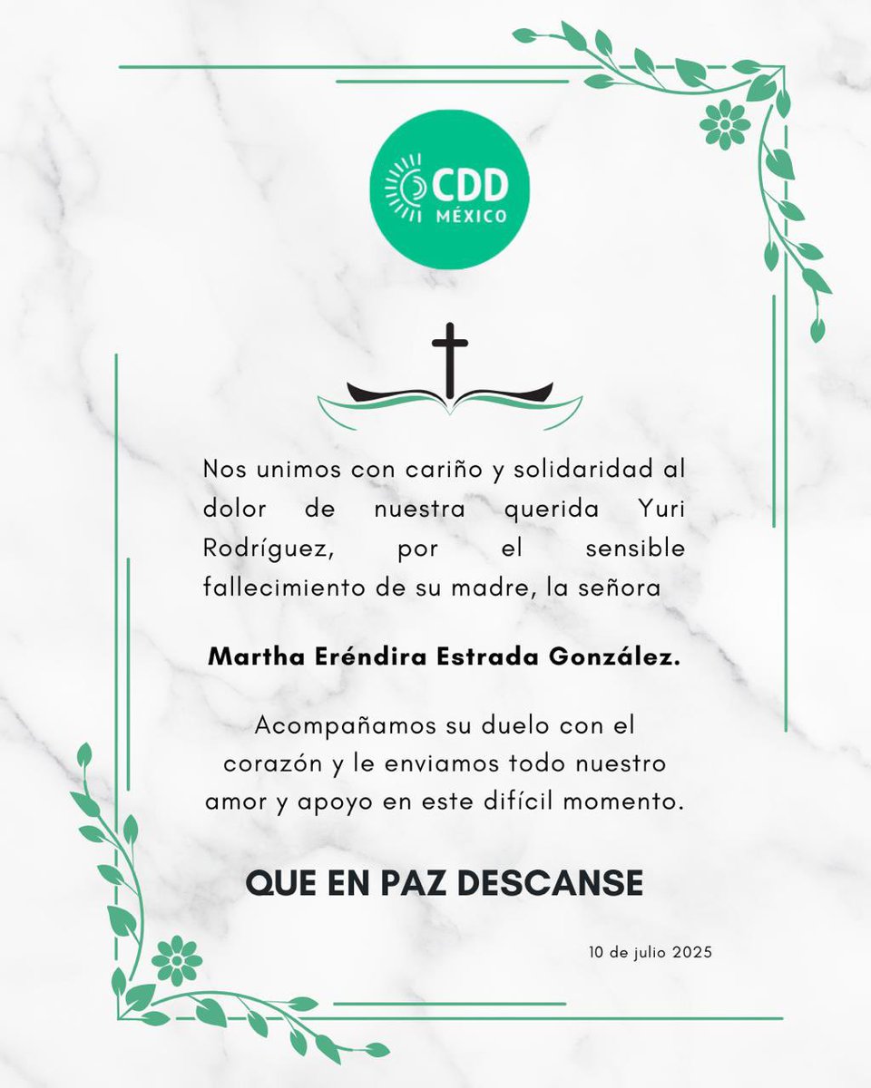 Desde CDD México abrazamos con cariño a nuestra querida @yuriddhh y nos sumamos a la pena por la pérdida de su madre. 

#QEPD