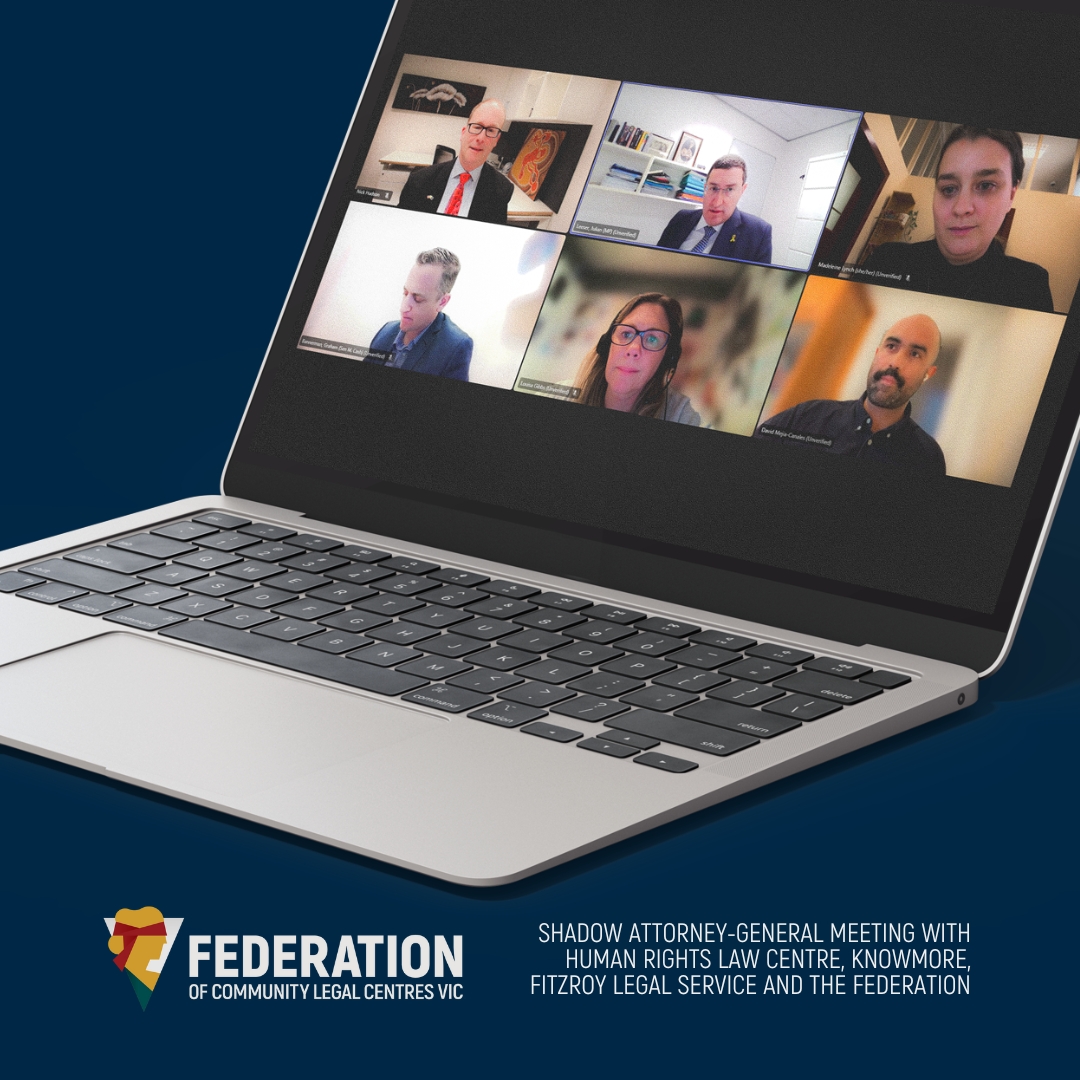 Thank you Shadow Attorney-General Julian Lesser Leeser for taking the time to meet with <a href="/humanrightsHRLC/">Human Rights Law Centre</a>, Knowmore, <a href="/FitzroyLegal/">Fitzroy Legal Service</a> and the Federation to discuss policy issues affecting Victorian communities.
