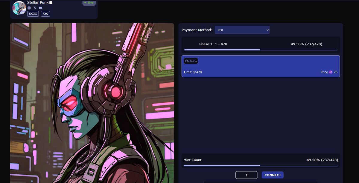 artbydixon's tweet photo. 113 Stellar Punk NFTs are currently staked to earn $wpol aka $pol $matic
there are only 478 Stellar Punks and 237 have been minted!
mint price 75 $pol on @CBS2Inc
https://t.co/IMFrZsLznd
#NFTs #web3 #corgistudio #cbsnft https://t.co/KawiZ0g6VS