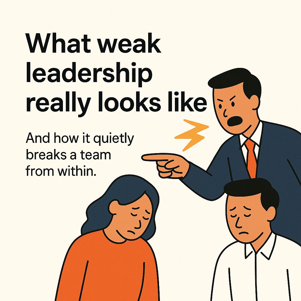 Weak leadership isn’t loud. It’s quiet and corrosive.

Blame > clarity. Ego > ownership. Fear > trust.

You’ll feel it in silence, slow execution, fading morale.

Strong leadership isn’t about being liked. It’s about being trusted.

Read more: linkedin.com/posts/nelsonwo…
