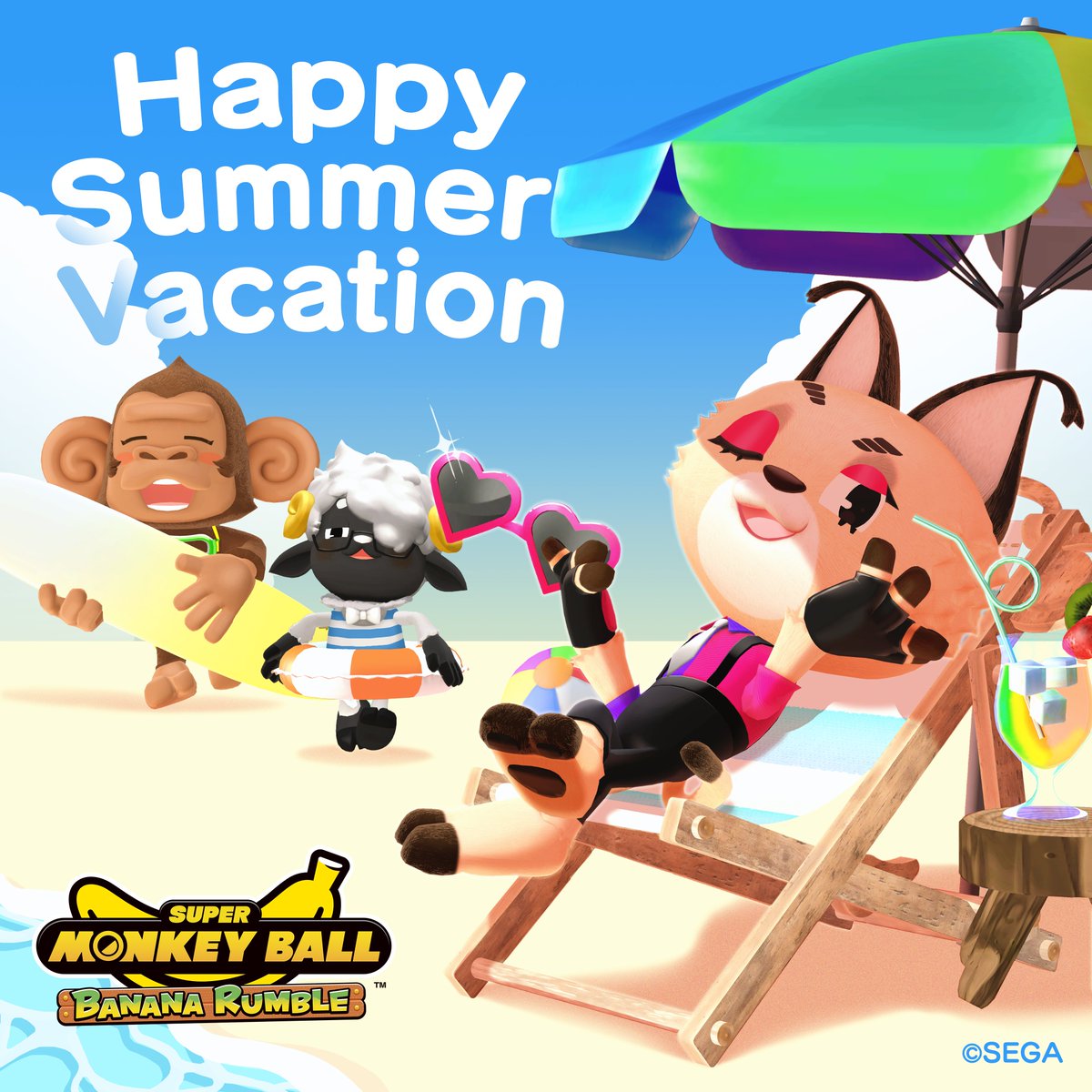 SMB_JP's tweet image. 🏖️Happy Summer Vacation🏖️
本日は #海の日 🌊
フェスはビーチでリラックス中…🕶✨
みんなも #夏休み 楽しんでる?
この夏も #スーパーモンキーボール #バナナランブル で盛り上がろう!🐵🍌
