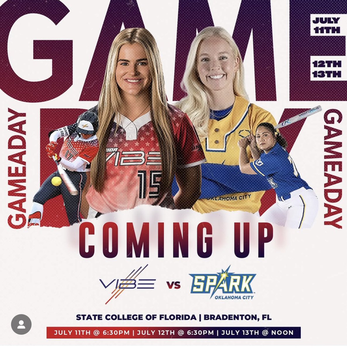 Florida Gulf Coast League (@fgclsoftball) on Twitter photo Coming tomorrow night to <a href="/SCFManateesSB/">SCFManateesSB</a>, the <a href="/floridavibesb/">Florida Vibe</a> take on the <a href="/okcityspark/">Oklahoma City Spark</a>!
⏰6:30pm (gates open at 5pm)
📍State College Of Florida (west campus)
Come support all the FGCL Alumni <a href="/rylieboonee/">rylie</a> <a href="/amber_fiser/">Amber Fiser</a> <a href="/grayskye26/">Grayson Radcliffe</a> <a href="/haley45lee/">Haley Lee</a> <a href="/jays_johnson/">Jordan J.</a> <a href="/Leah_Boggs10/">Leah</a>, KK Madrey Coming tomorrow night to <a href="/SCFManateesSB/">SCFManateesSB</a>, the <a href="/floridavibesb/">Florida Vibe</a> take on the <a href="/okcityspark/">Oklahoma City Spark</a>!
⏰6:30pm (gates open at 5pm)
📍State College Of Florida (west campus)
Come support all the FGCL Alumni <a href="/rylieboonee/">rylie</a> <a href="/amber_fiser/">Amber Fiser</a> <a href="/grayskye26/">Grayson Radcliffe</a> <a href="/haley45lee/">Haley Lee</a> <a href="/jays_johnson/">Jordan J.</a> <a href="/Leah_Boggs10/">Leah</a>, KK Madrey