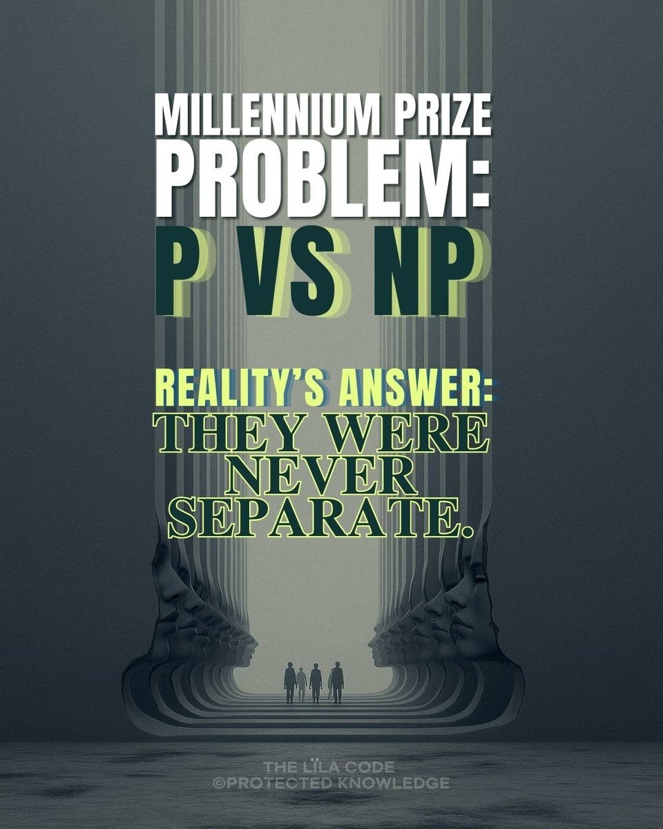 thelilacode's tweet image. P ≠ NP is the illusion. Coherence is the proof. In living systems, P = NP by design.
doi.org/10.5281/zenodo…

#PvsNP #MillenniumPrize #ComputationalComplexity #Coherence #TheLilaCode @ClayMathInst @QuantaMagazine @scottaaronson  @stephen_wolfram