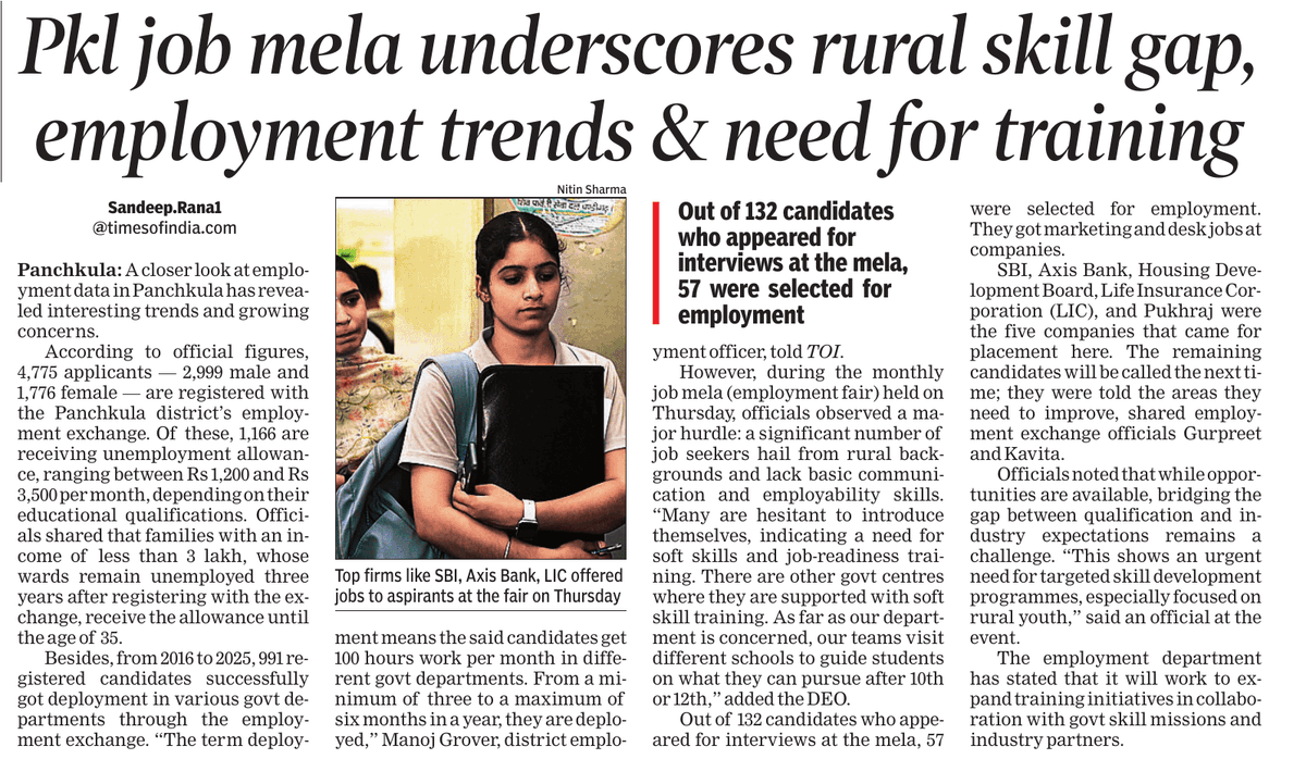Job mela underscores rural skill gap, #employment trends &amp; need for #training in #Panchkula 

timesofindia.indiatimes.com/city/chandigar…